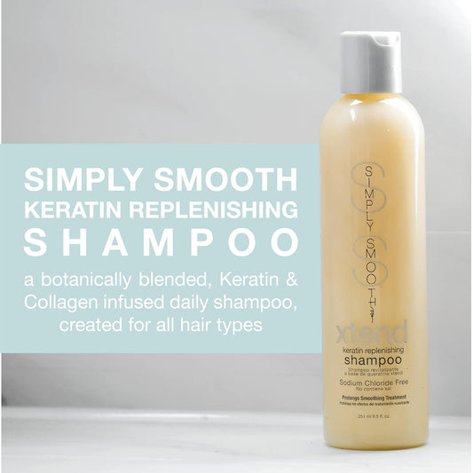 SIMPLY SMOOTH Xtend Keratin Replenishing Original Shampoo Keratin & Collagen Infused Daily Cleanser For All Hair Types Restores Depleted Hair, Provides Strength & Enhances Shine 8.5