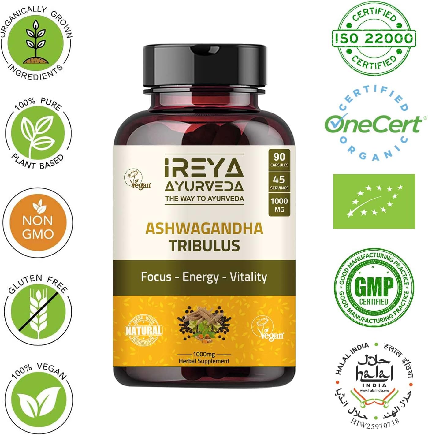  Ireya Ayurveda Ashwagandha Capsules Organic (90 Capsules) 1