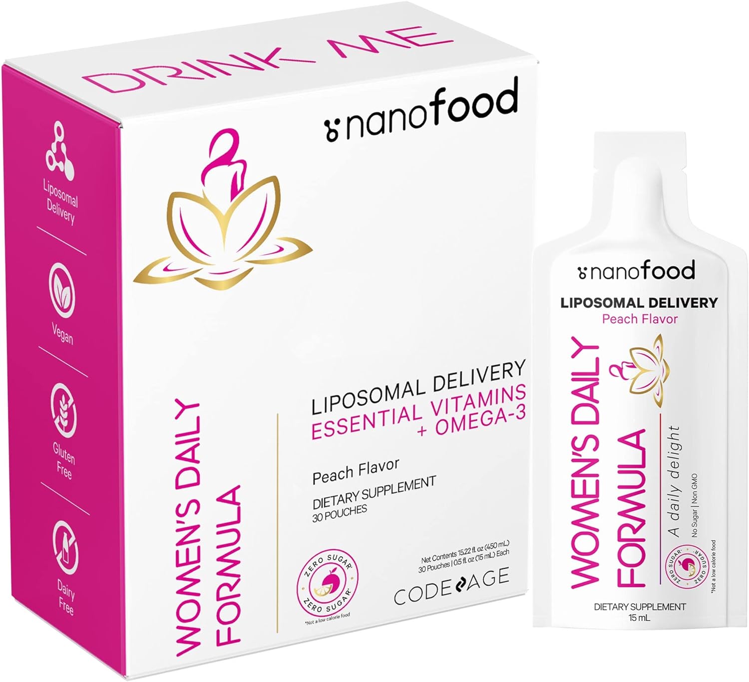 Codeage Liposomal Women's Daily Vitamins Liquid Pouch Formula, Vegan O