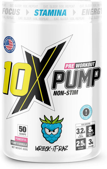 10X Athletic Non Stim Pre Workout Powder No Caffeine Beta Alanine Crea720 Grams