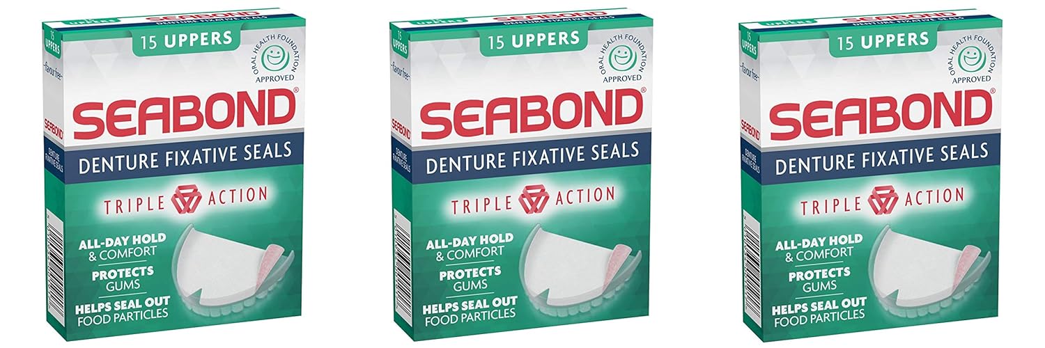 THREE PACKS of Seabond Denture Fixative Uppers by Seabond