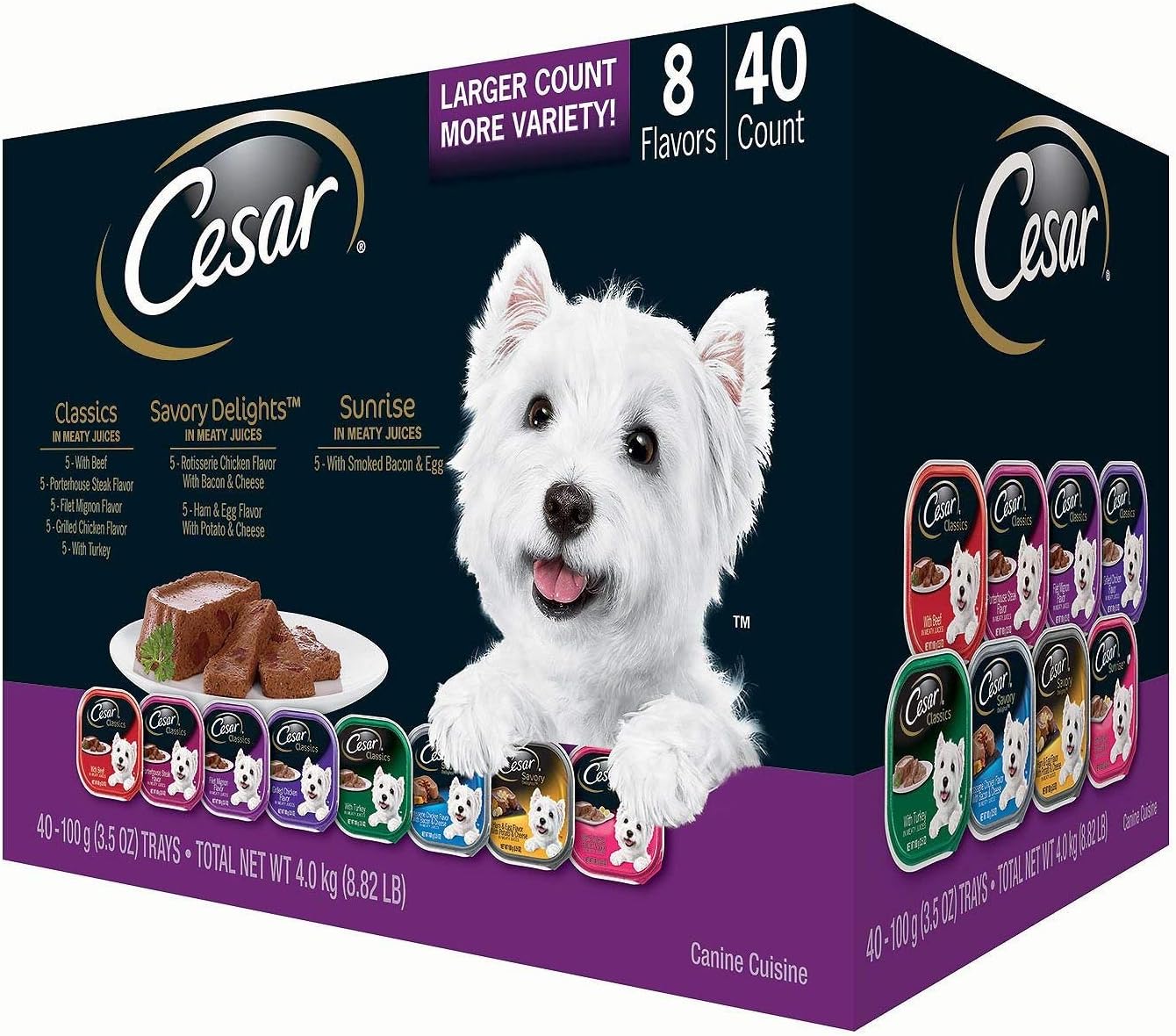 Cesar Canine Cuisine Wet Dog Food, 8 Flavor Variety Pack Classic Loaf In Sauce (3.5 Ounce ., 40 Ct.), 140 Ounce
