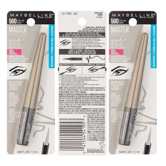 MAYBELLINE Pack of 3 New York Master Precise Ink Metallic Liquid Liner, Stellar Sand (560)