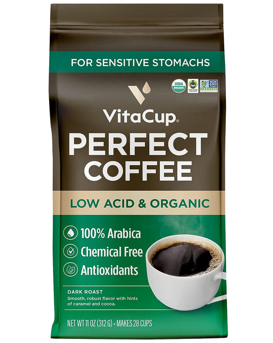 VitaCup Perfect Low Acid Ground Coffee & Genius Keto Ground Coffee,  Bundle | Infused with Superfoods (MCT Oil, Turmeric, Vitamins) for Energy & Focus