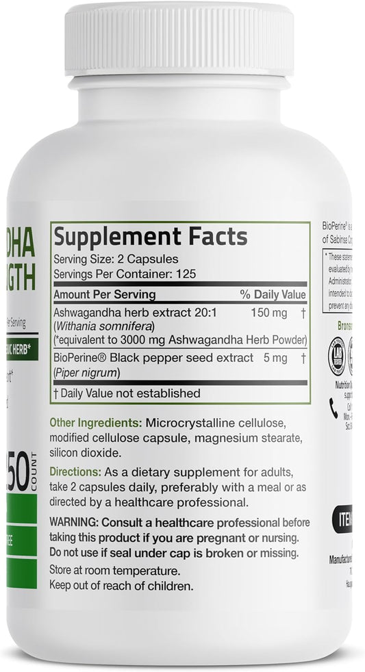 Bronson Ashwagandha Extra Strength 3000 mg Stress & Mood Support with 0.11 Ounces