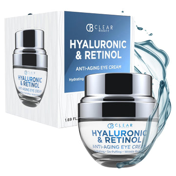Clear Beauty Hyaluronic Acid & Retinal Eye Cream - For Dark Circles and Puffiness, Moisturizing & Anti-Aging Under Eye Cream - Cruelty Free Korean Skincare For All Skin Types - 1.01