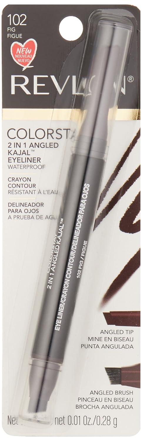 Revlon ColorStay 2-in-1 Angled Kajal Eyeliner, Waterproof Eye Makeup with Smudge Brush for Smokey Eyes, Fig (102), 0.01