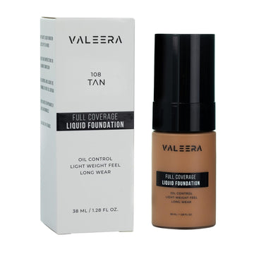 Valeera Full Coverage Soft Matte Oil Control awless 24HR Concealer Liquid Waterproof Foundation (108 - Tan)