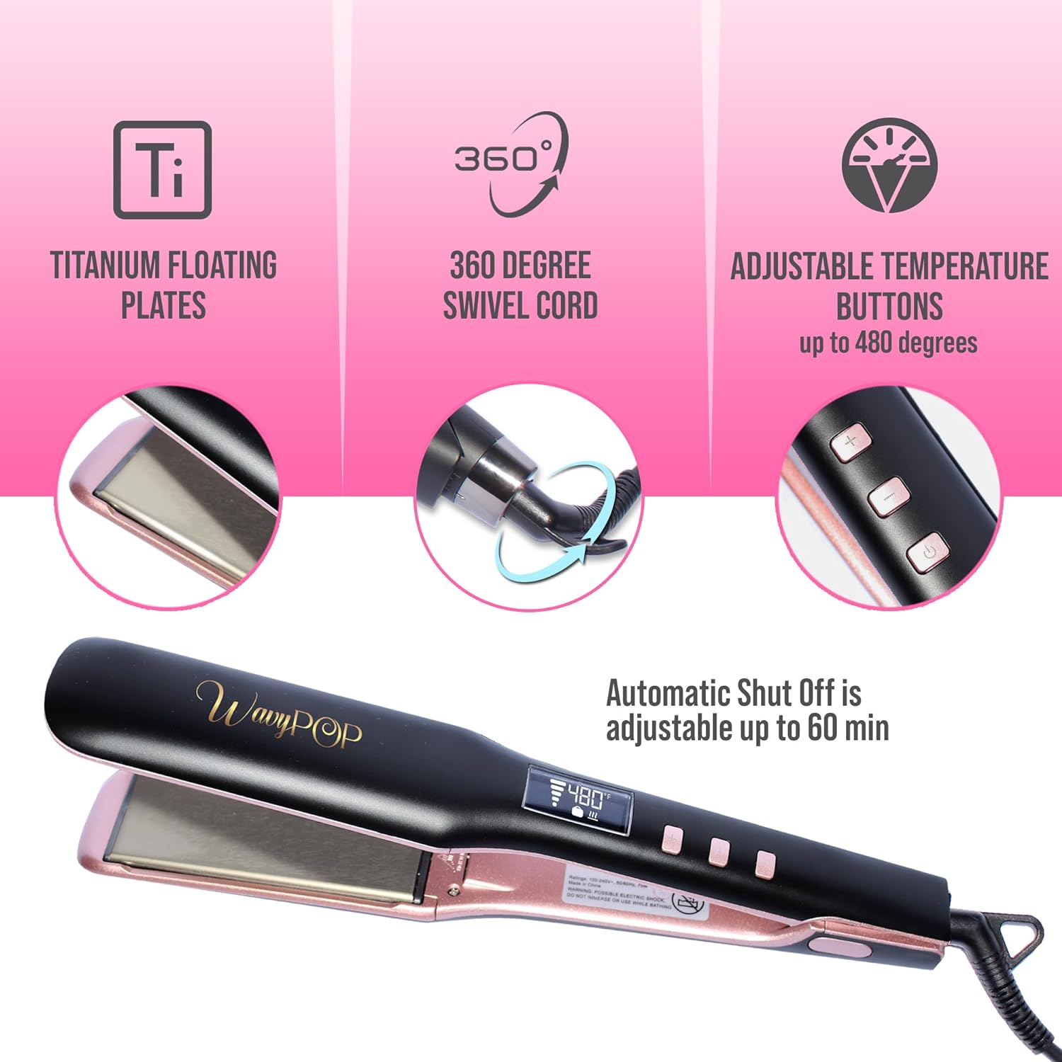 Esupli.com WAVYPOP PRO 2 in 1 Titanium Flat Iron Hair Straig