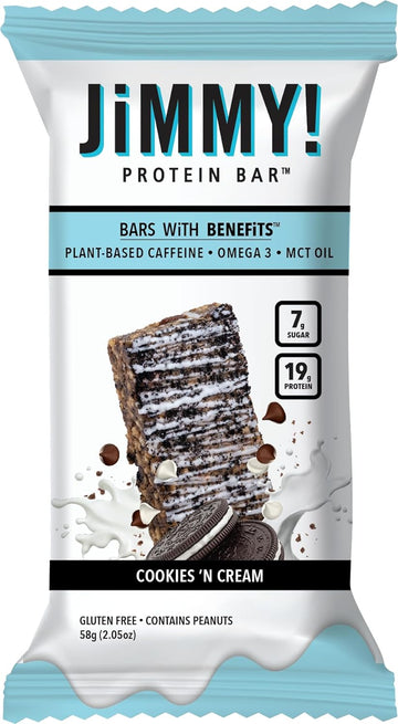 JiMMY! Protein Bar, Cookies and Cream, Wake and Focus, 12 Count - Ener0.67 Ounces