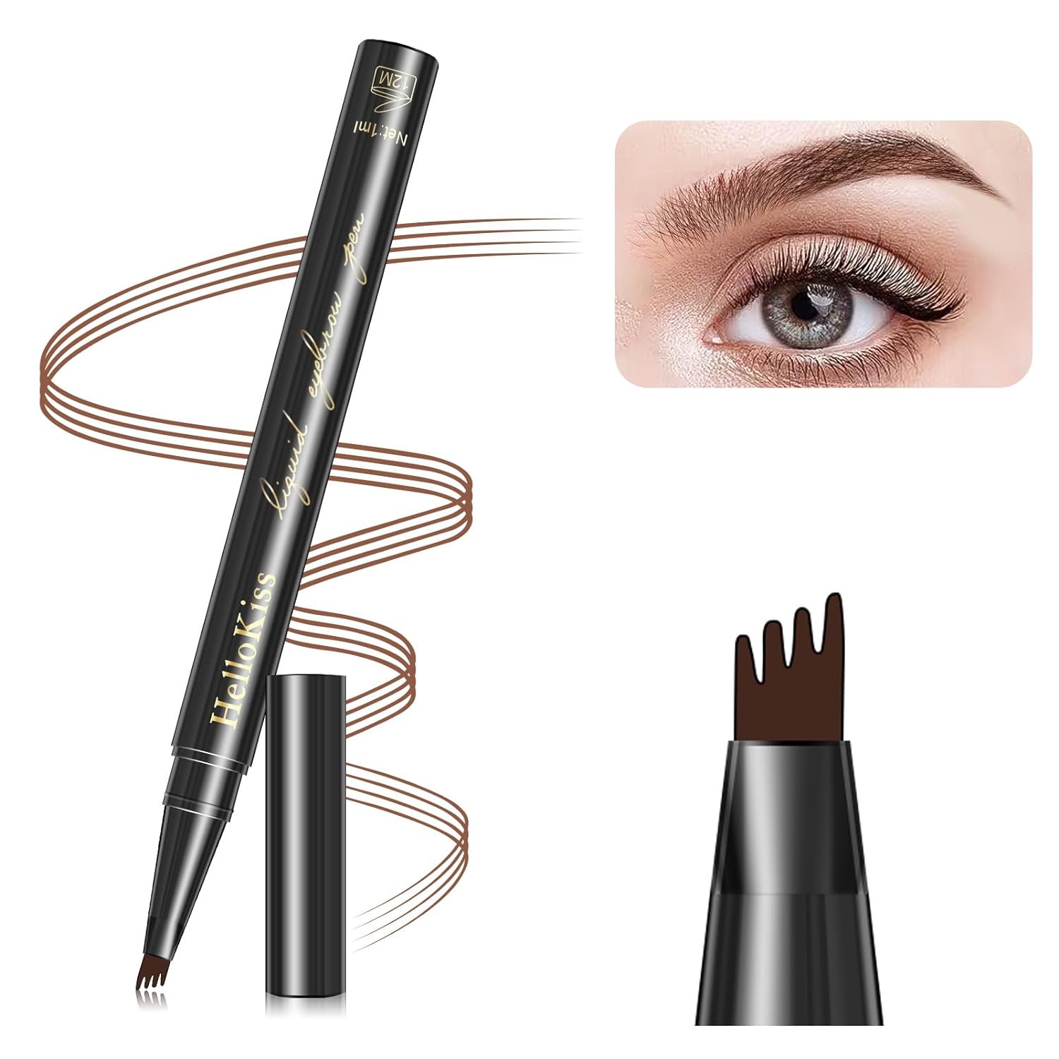 Eyebrow Pencil Light Brown, 4 Tip Microblade Brow Pen Waterproof Smudge Proof Eyebrow Pencil, Long Lasting Lift & Snatch Liquid Brow Microfilling Eyebrow Tint Marker Pen that Looks Like Hair