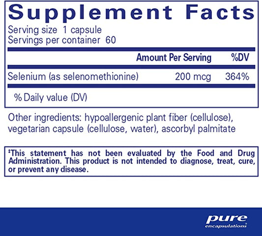 Pure Encapsulations Selenium (Selenomethionine) | Antioxidant Supplement for Immune System, Prostate, Collagen and Thyroid Support* | 60 Capsules