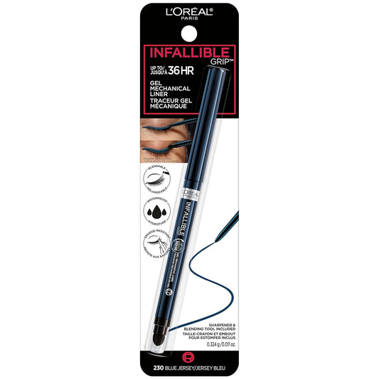 L’Oréal Paris Infallible Grip Mechanical Gel Eyeliner Pencil, Smudge-Resistant, Waterproof Eye Makeup with Up to 36HR Wear, Blue Jersey, 1 Kit