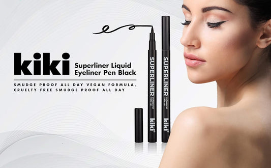 kiki Superliner Liquid Eyeliner Pen Black, Smudge proof All Day Vegan Formula, Cruelty Free Smudge Proof All Day