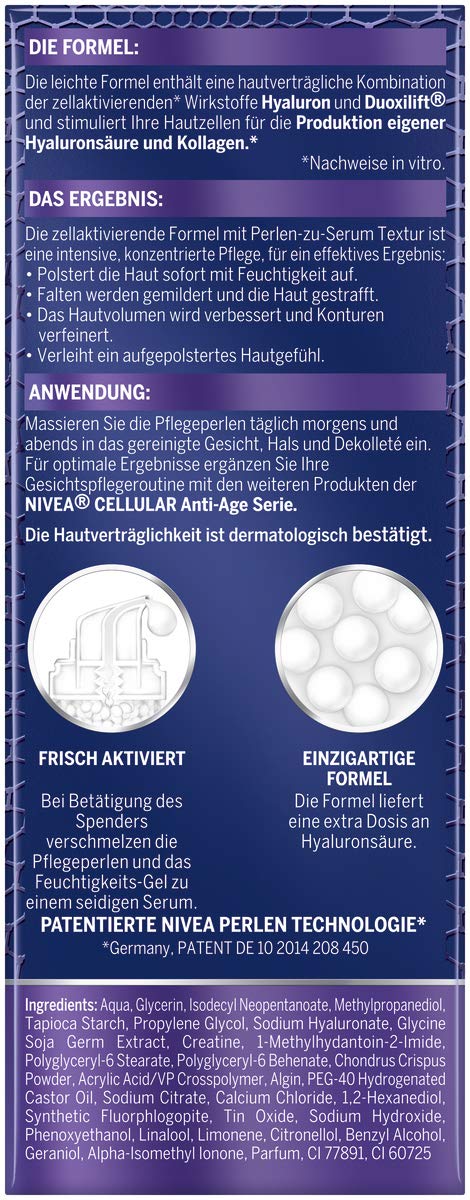 Nivea Hyaluron Cellular Filler Anti-Age Serum Perlen (30 ), Volumen auffüllendes Anti-Falten Serum, aufpolsterndes Gesichtsserum mit Hyaluronsäure und Kollagen