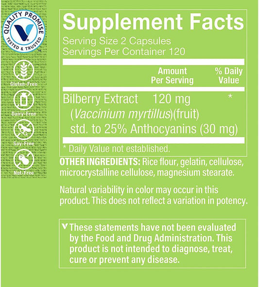 The Vitamin Shoppe Bilberry Extract 120MG, Antioxidant That Promotes E