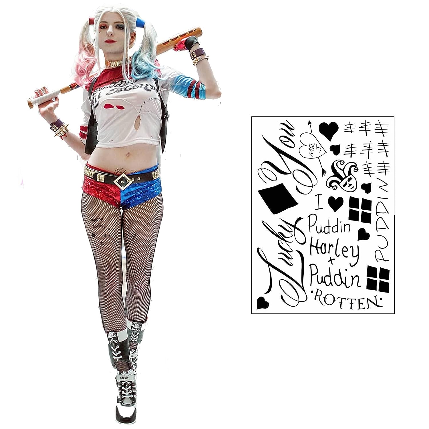 HQ Professional Temporary Tattoos Sheet - Face, Waist, & Leg Tats - 16 Total - Costume/Cosplay