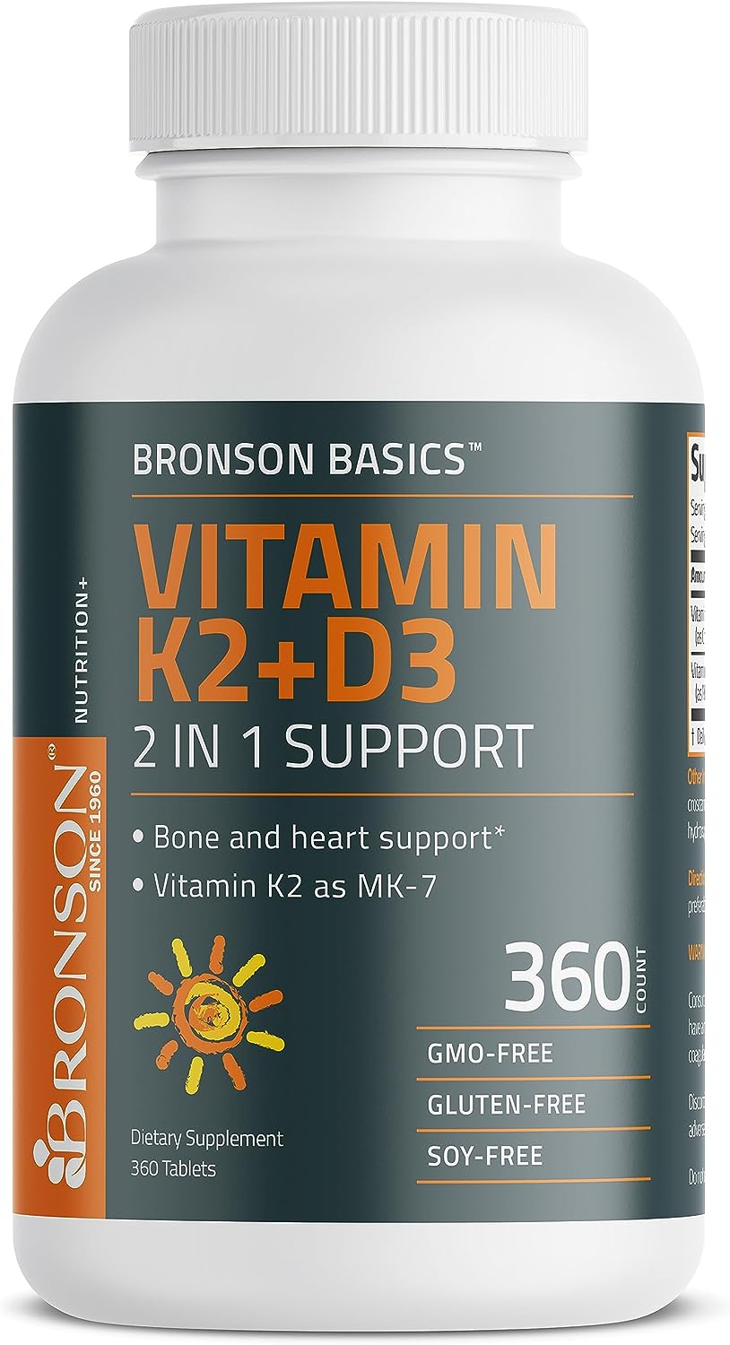 Bronson Basics Vitamin K2 D3 (MK7) Supplement Non-GMO Formula 5000IU (