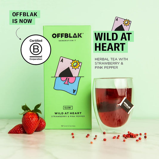 OFFBLAK Wild At Heart – Strawberry & Pink Pepper Herbal Tea – 12 Pyramid bags – 1Ct