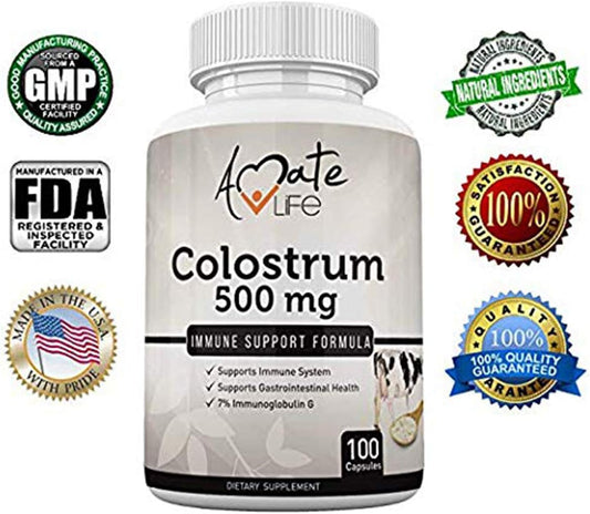 Amate Life Colostrum Capsules 500Mg With Lactoferrin Supplement, Bovin