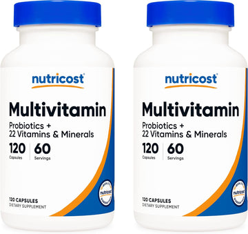 Nutricost Multivitamin with Probiotics 120 Vegetarian Capsules (2 Bottles) - Packed with Vitamins & Minerals