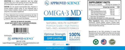 Omega-3MD - Fish Oil EPA & DHA - Improve Cardiovascular, Cognitive, and Joint Health - 1 Bottle Supply