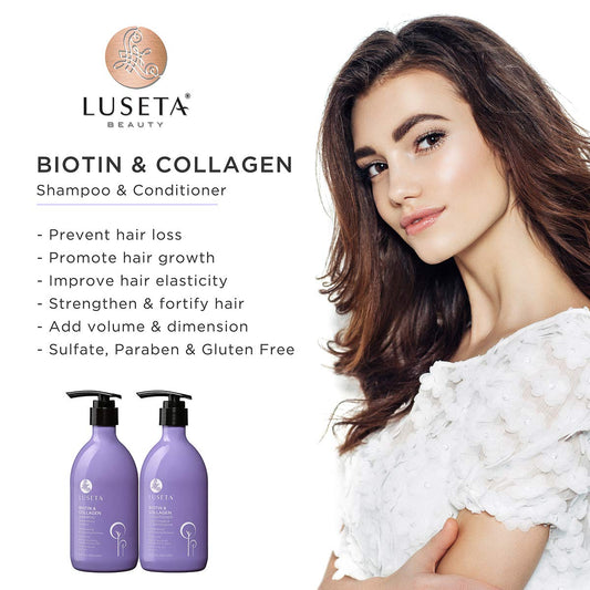 Luseta Biotin & Collagen Shampoo Thickening for Hair Loss & Fast Hair Growth - Infused with Argan Oil to Repair Damaged Dry Hair - Sulfate Free Paraben Free 33.8oz