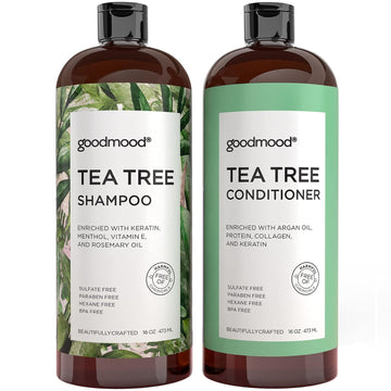 GoodMood Tea Tree Shampoo and Conditioner Set, Mint Shampoo enriched with Protein, Collagen & Silk, Treatment For Men and Women with DHT Blockers, Sulfate & Paraben Free 2x16