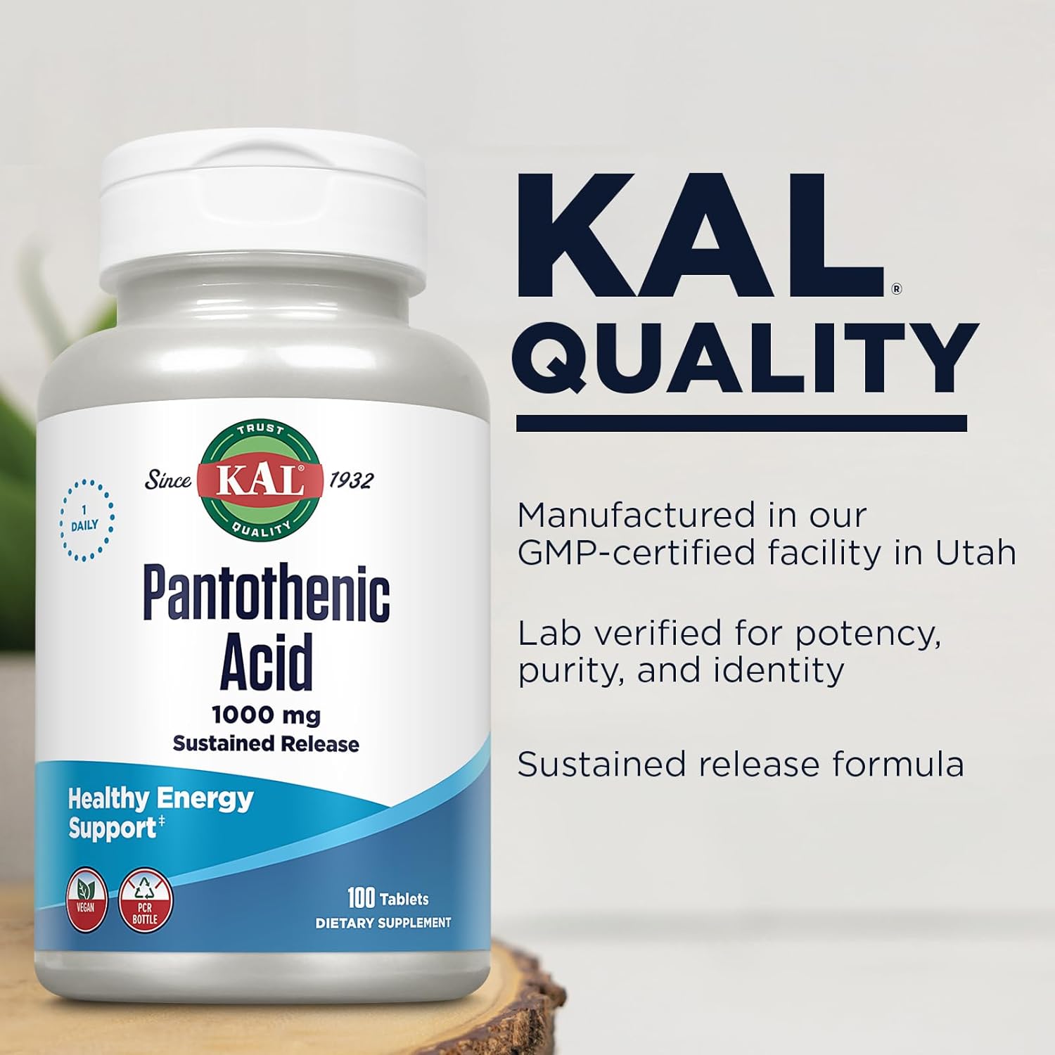 KAL Pantothenic Acid Sustained Release 1000mg | For Energy Storage & R