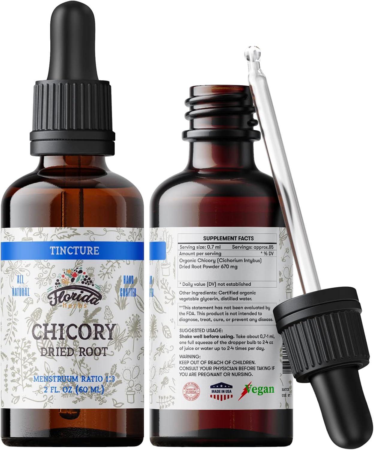 Chicory Tincture Extract, Organic Chicory (Cichorium Intybus) Dried Root For Loss Of Appetite, Liver, And Gallbladder, N