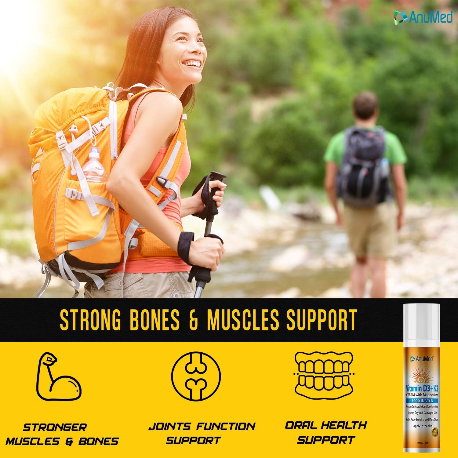  AnuMed Vitamin D3+K2 with Magnesium 5,000 IU Cream + Hyalur