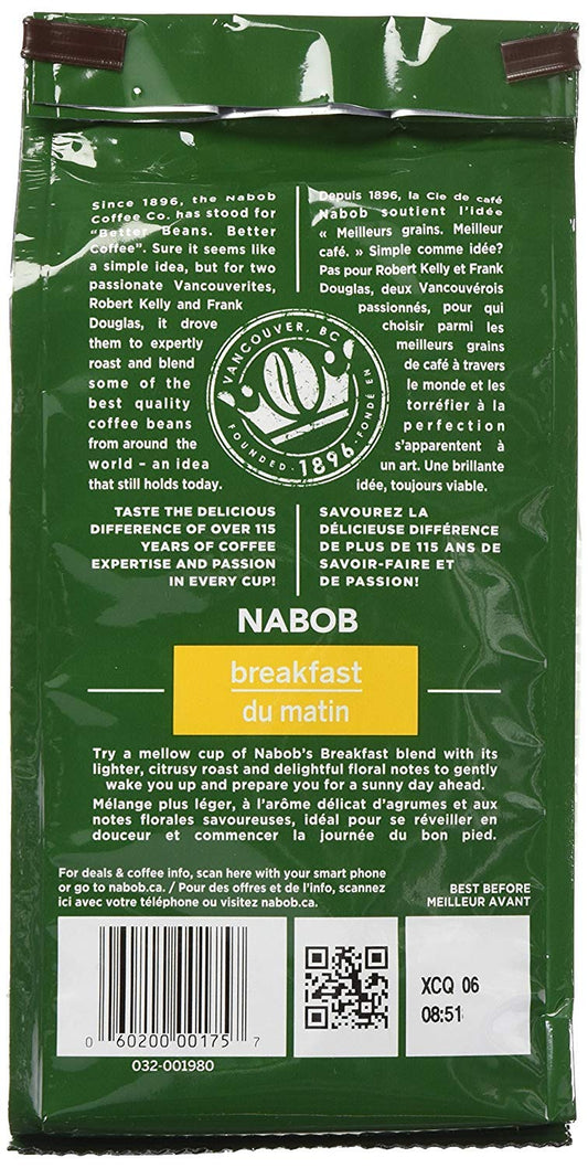 Nabob Ground Coffee, Breakfast Medium Roast, {Imported from Canada}