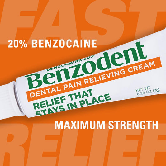 Benzodent Dental Pain Relieving Cream for Dentures and Braces, Topical Anesthetic, 1  Tube