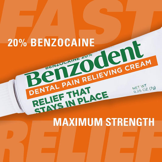 Benzodent Dental Pain Relieving Cream for Dentures and Braces, Topical Anesthetic, 1  Tube