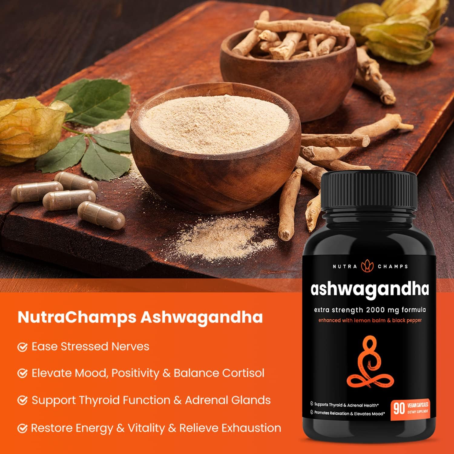 Organic Ashwagandha Capsules | 2000mg Adrenal Fatigue, Thyroid & Mood 