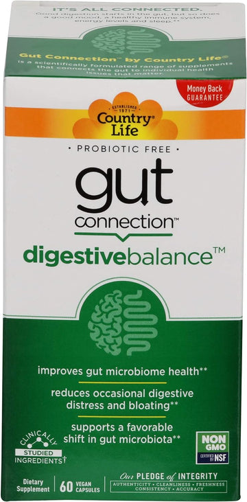 Country Life Gut Connection Digestive Balance 60 Vegan Capsules, Certi