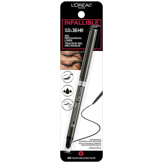 L’Oréal Paris Infallible Grip Mechanical Gel Eyeliner Pencil, Smudge-Resistant, Waterproof Eye Makeup with Up to 36HR Wear, Taupe Grey, 1 Kit