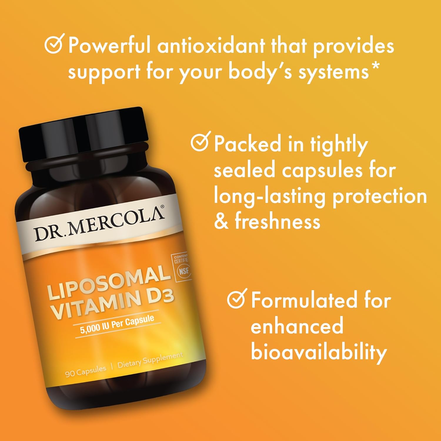 Dr. Mercola, Liposomal Vitamin D3 Dietary Supplement, 5,000 IU, 90 Ser