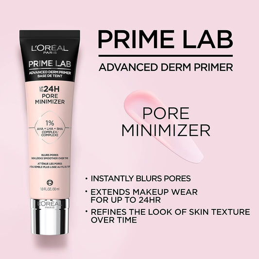 L’Oréal Paris Prime Lab Up to 24H Pore Minimizer Face Primer Infused with AHA, LHA, BHA Complex to Smooth and Extend Makeup Wear, 1.01