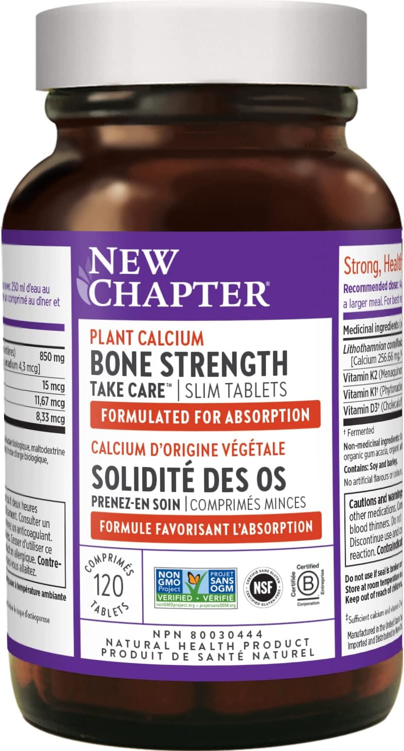 New Chapter Calcium Supplement ? Bone Strength Organic Plant Calcium with Vitamin K2 + D3 + Magnesium, Vegetarian, Gluten Free - 120 count (40 day supply)