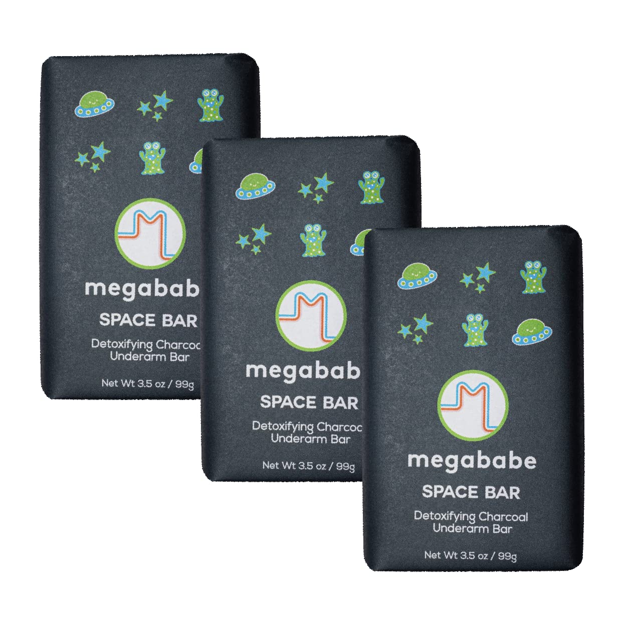 Megababe Underarm Bar Soap - Space Bar | With Detoxifying Charcoal for Odor Control | 3.5  - 3 Pack
