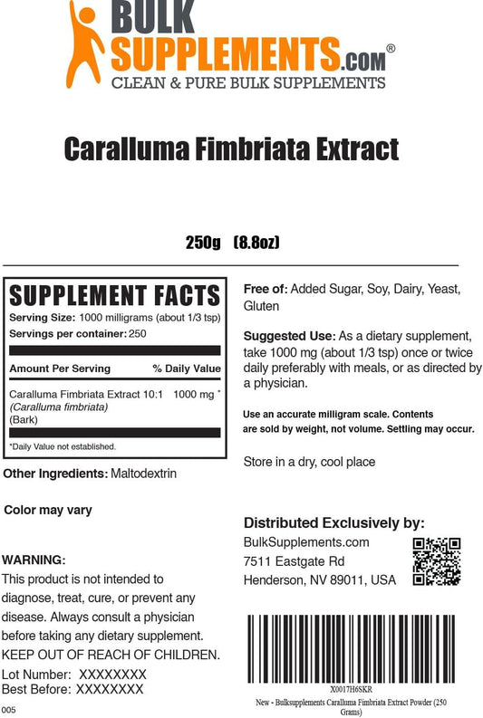 BulkSupplements.com Caralluma Fimbriata Extract Powder - Herbal Supplement for Digestive Support - Gluten Free, No Added