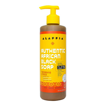 Alaffia - Authentic African Black Soap, All-in-One Body Wash, Shampoo, and Shaving Soap, All Skin and Hair Types, Fair Trade, No Parabens, Non-GMO, No SLS, Tangerine Citrus, 16