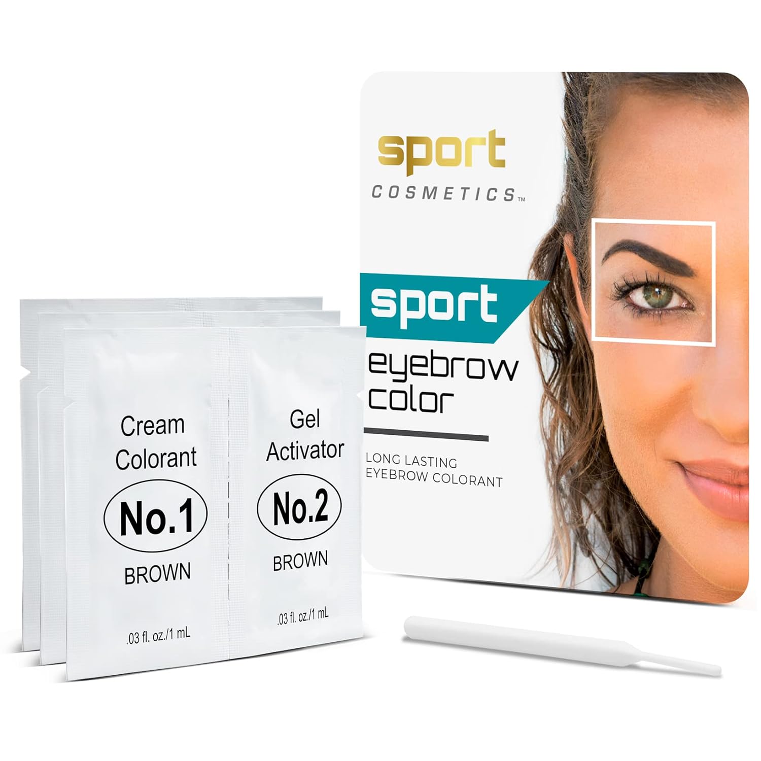 Sport Cosmetics Eyebrow Color For Women, 3 Application Kit, Dark Brown