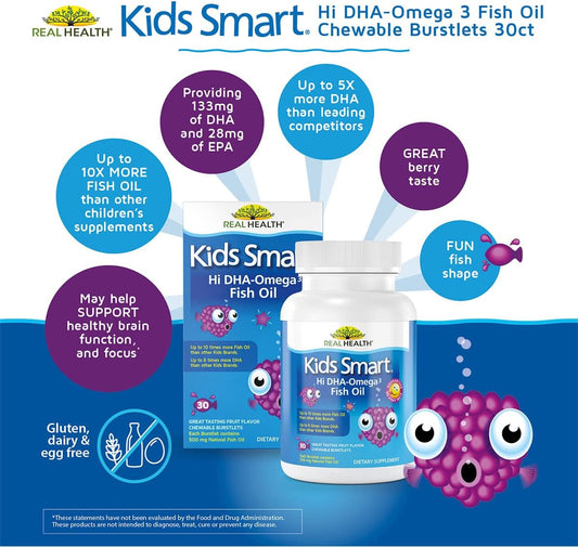 Real Health Bioglan Kids Smart Omega 3 Fish Oil, 30 Chewable Burstlets