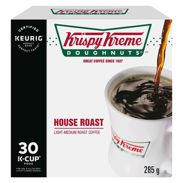 Krispy Kreme Doughnuts Smooth House Roast Single Serve Keurig Certified Recyclable K-Cup pods for Keurig brewers, 30 Count
