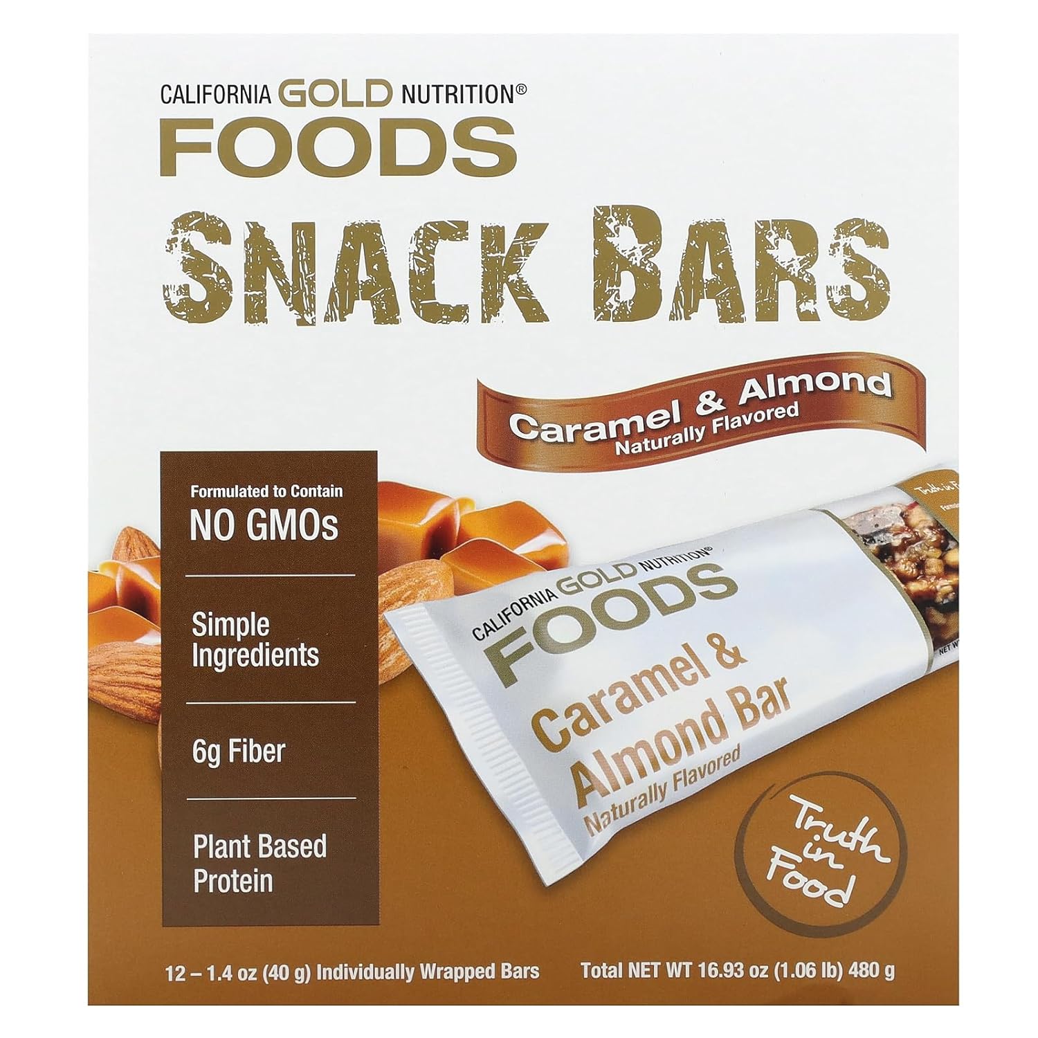 FOODS - Caramel Almond Bars, 12 Bars, 1.4 oz (40 g) Each, California G