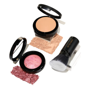 The Classic Matte Look - Powder (3 PC) LAURA GELLER NEW YORK Double Take Powder Foundation Light, Retractable Kabuki Brush, Baked Blush-n-Brighten Pink Buttercream