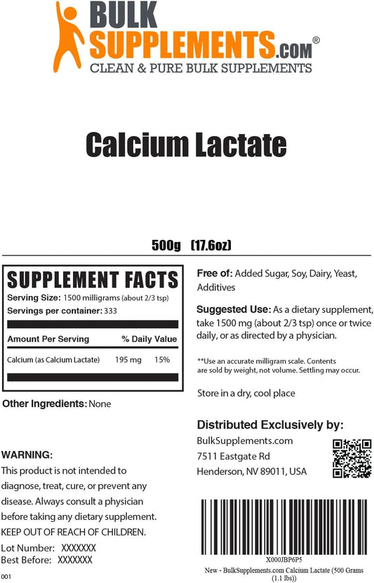 BulkSupplements.com Calcium Lactate Powder - Calcium Supplement, Calci