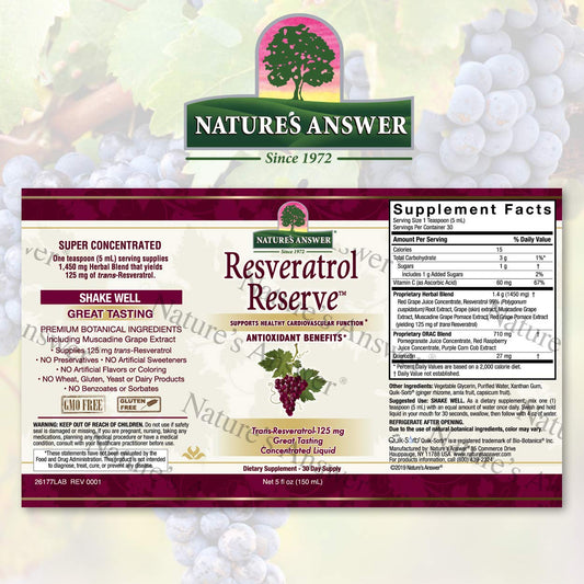Nature's Answer Alcohol-Free Resveratrol Reserve 5 Concentrated Liq | Packed with Antioxidants | Promotes Overall Well-being | Immune System Support | Single Count